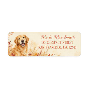 Autumn Maple Watercolor Golden Retriever Return Address Label