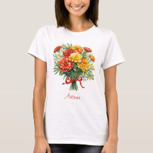 Autumn Marigold Bouquet Red Ribbon T-Shirt