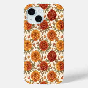 Autumn marigold flower pattern iPhone 15 case