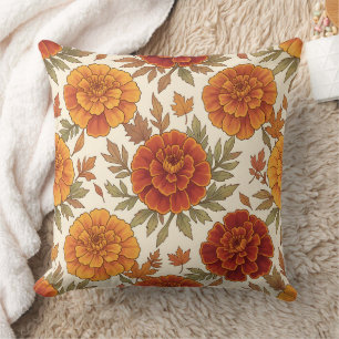Autumn marigold flower pattern cushion