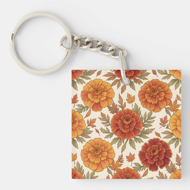 Autumn marigold flower pattern key ring (Front)