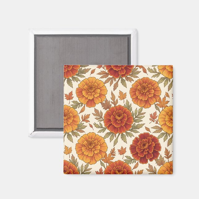 Autumn marigold flower pattern magnet (Front/Back)