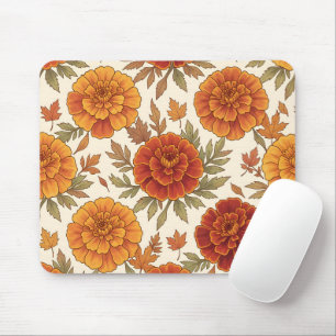 Autumn marigold flower pattern mouse pad