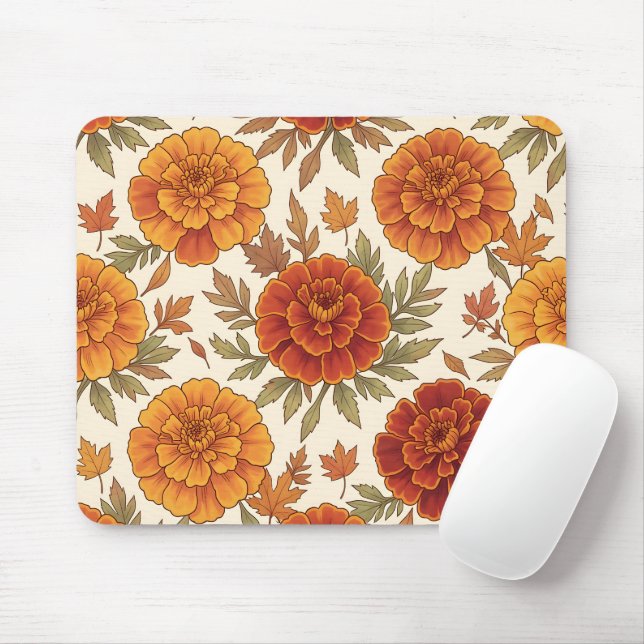 Autumn marigold flower pattern mouse pad (With Mouse)