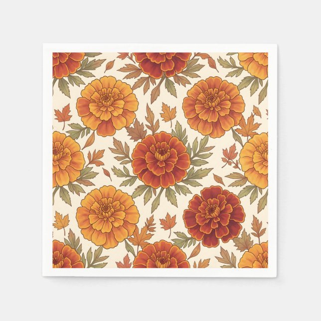 Autumn marigold flower pattern napkin (Front)