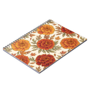 Autumn marigold flower pattern notebook