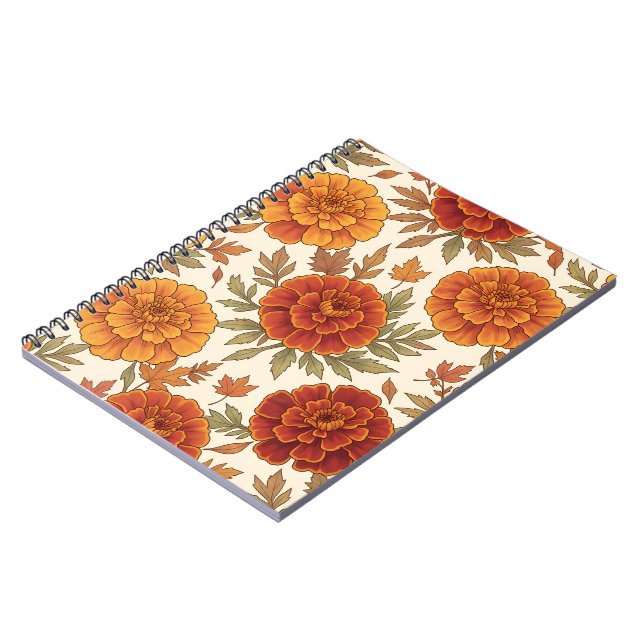 Autumn marigold flower pattern notebook (Left Side)