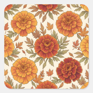 Autumn marigold flower pattern square sticker