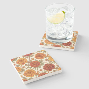 Autumn marigold flower pattern stone coaster