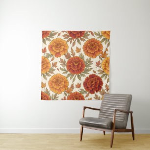 Autumn marigold flower pattern tapestry