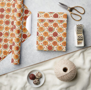 Autumn marigold flower pattern wrapping paper