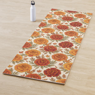 Autumn marigold flower pattern yoga mat