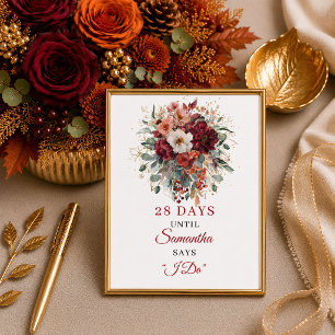 Autumn marsala greenery boho bridal shower count poster