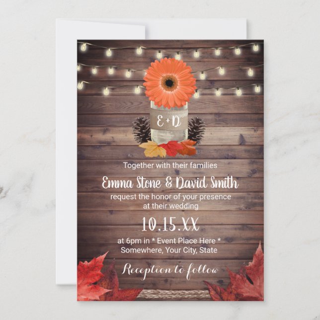 Autumn Mason Jar Rustic Fall Wedding Invitation (Front)