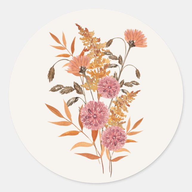 Autumn Meadow Botanical Wedding Sticker (Front)