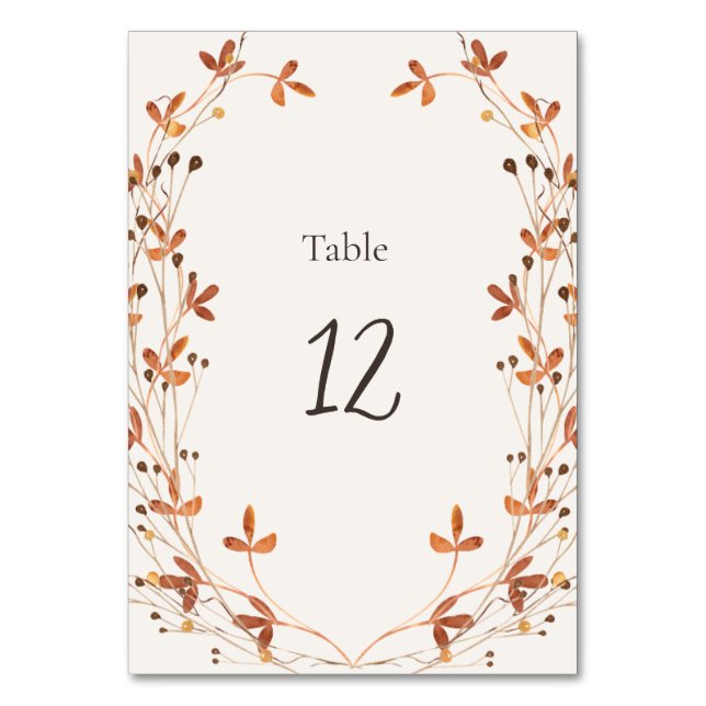 Autumn Meadow Wedding Table Number Card (Front)