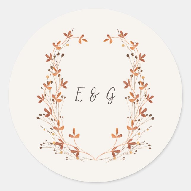 Autumn Meadow Wreath Monogram Wedding Sticker (Front)