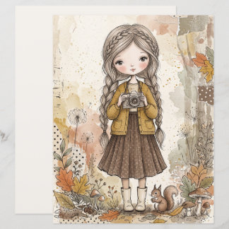 Autumn Memories Girl with Camera Art Fall Paper
