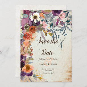 Autumn mixed watercolor floral save the date invitation