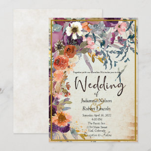 Autumn mixed watercolor floral wedding  Invitation