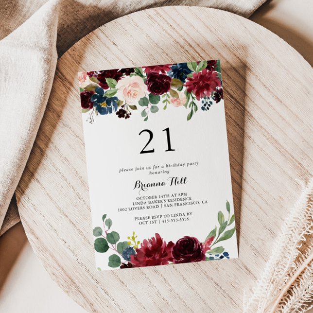 Autumn Modern Calligraphy 21st Birthday Party Invitation (Creator Uploaded)