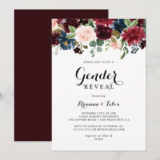 Autumn Modern Calligraphy Gender Reveal Party Invitation (Front/Back)