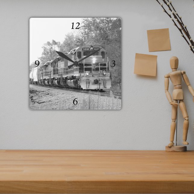 Autumn Monochrome Powerful Diesel Train Square Wall Clock (Creator Uploaded)