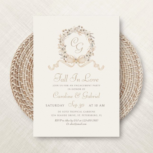Autumn Monogram Minimalist Engagement Party Invitation (Creator Uploaded)