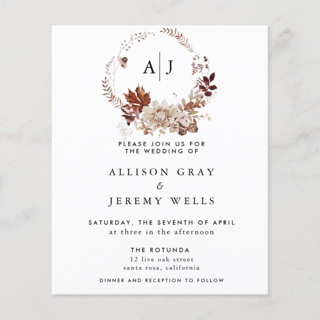 Autumn Monogram Wedding Invitation  (Front)
