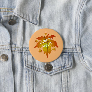 Autumn mood typography maple leaves 7.5 cm round badge