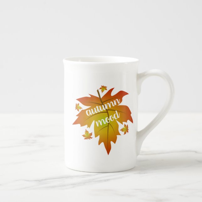 Autumn mood typography maple leaves bone china mug (Right)
