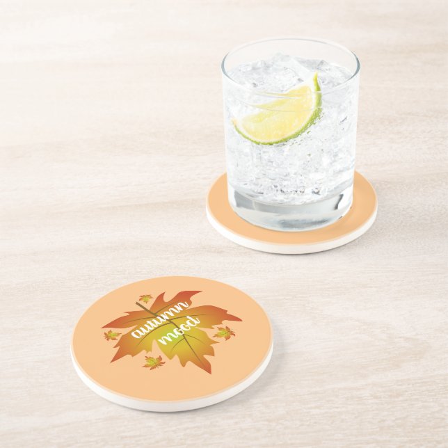 Autumn mood typography maple leaves  coaster (Side)