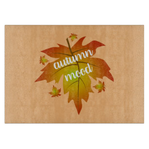 Autumn mood typography maple leaves cutting board