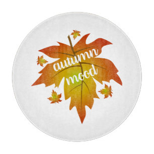 Autumn mood typography maple leaves  cutting board