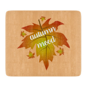 Autumn mood typography maple leaves cutting board