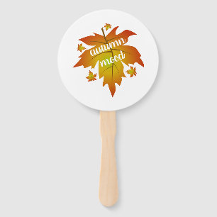 Autumn mood typography maple leaves hand fan
