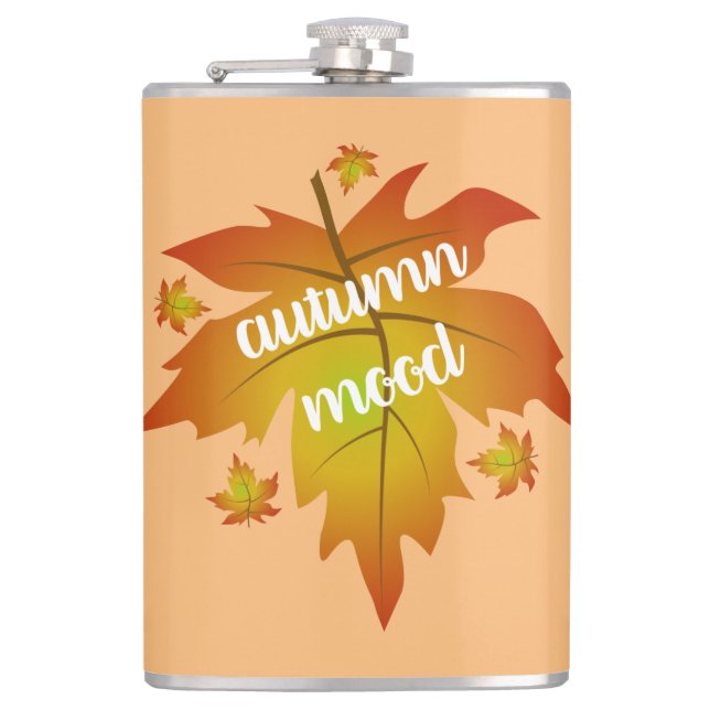 Autumn mood typography maple leaves hip flask (Front)