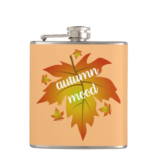 Autumn mood typography maple leaves  hip flask (Front)