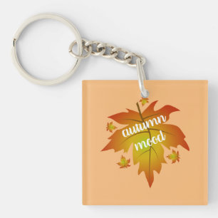 Autumn mood typography maple leaves  key ring