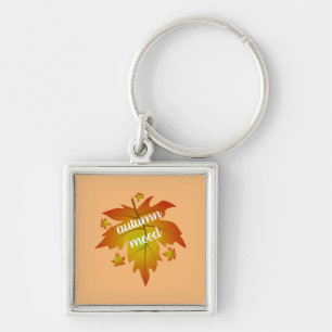 Autumn mood typography maple leaves key ring