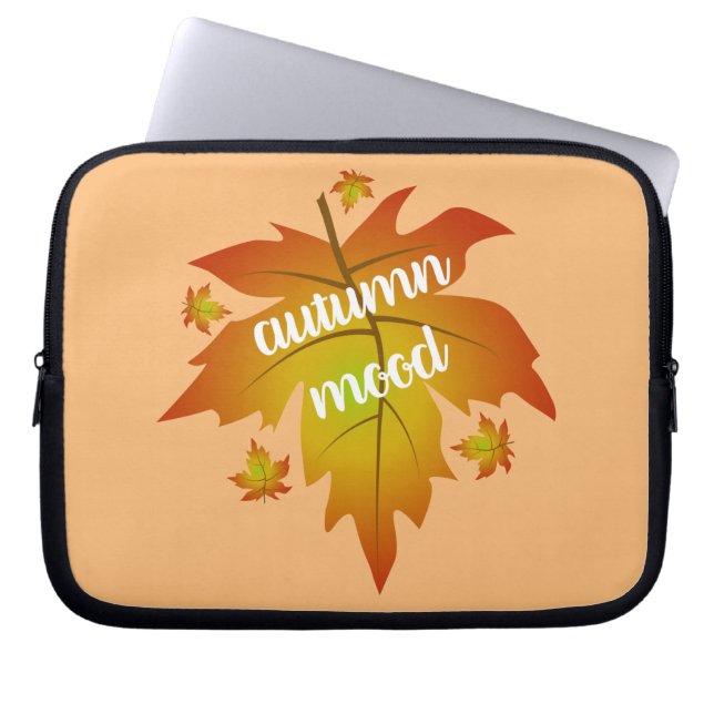 Autumn mood typography maple leaves  laptop sleeve (Front)