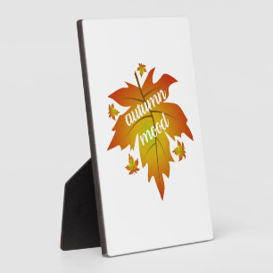 Autumn mood typography maple leaves plaque