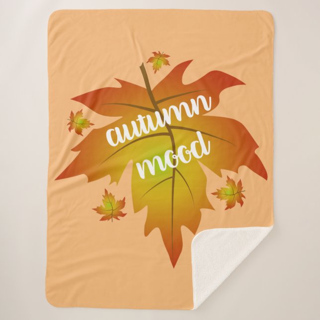 Autumn mood typography maple leaves sherpa blanket (Front)