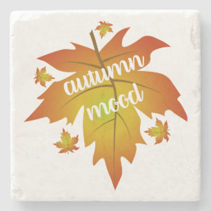 Autumn mood typography maple leaves stone coaster