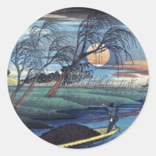 Autumn Moon at Seba, Hiroshige Classic Round Sticker