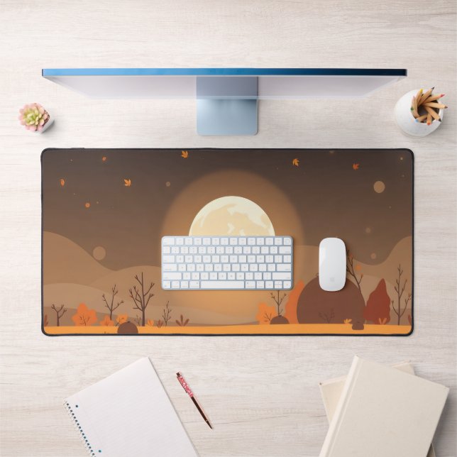 Autumn Moon Desk Mat – Cosy Fall Landscape with Fu (Office 1)