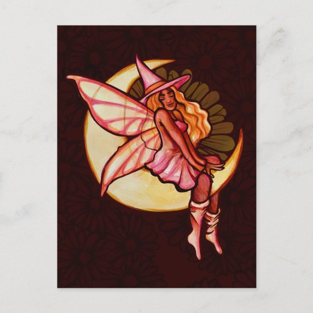Autumn Moon Fairy Witch Daisy Artwork MoonChild    Postcard (Front)