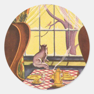 Autumn Morning Bird Watching Classic Round Sticker