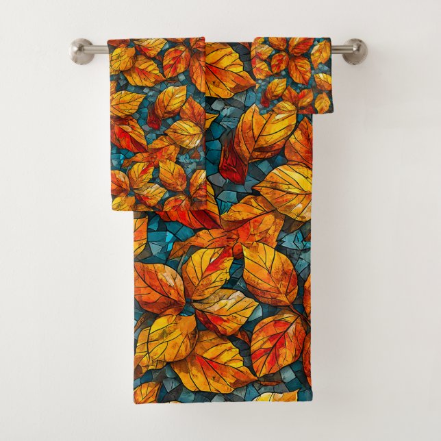 Autumn mosaic pattern bath towel set (Insitu)