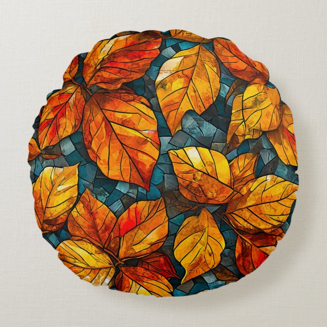 Autumn mosaic pattern round cushion (Front)